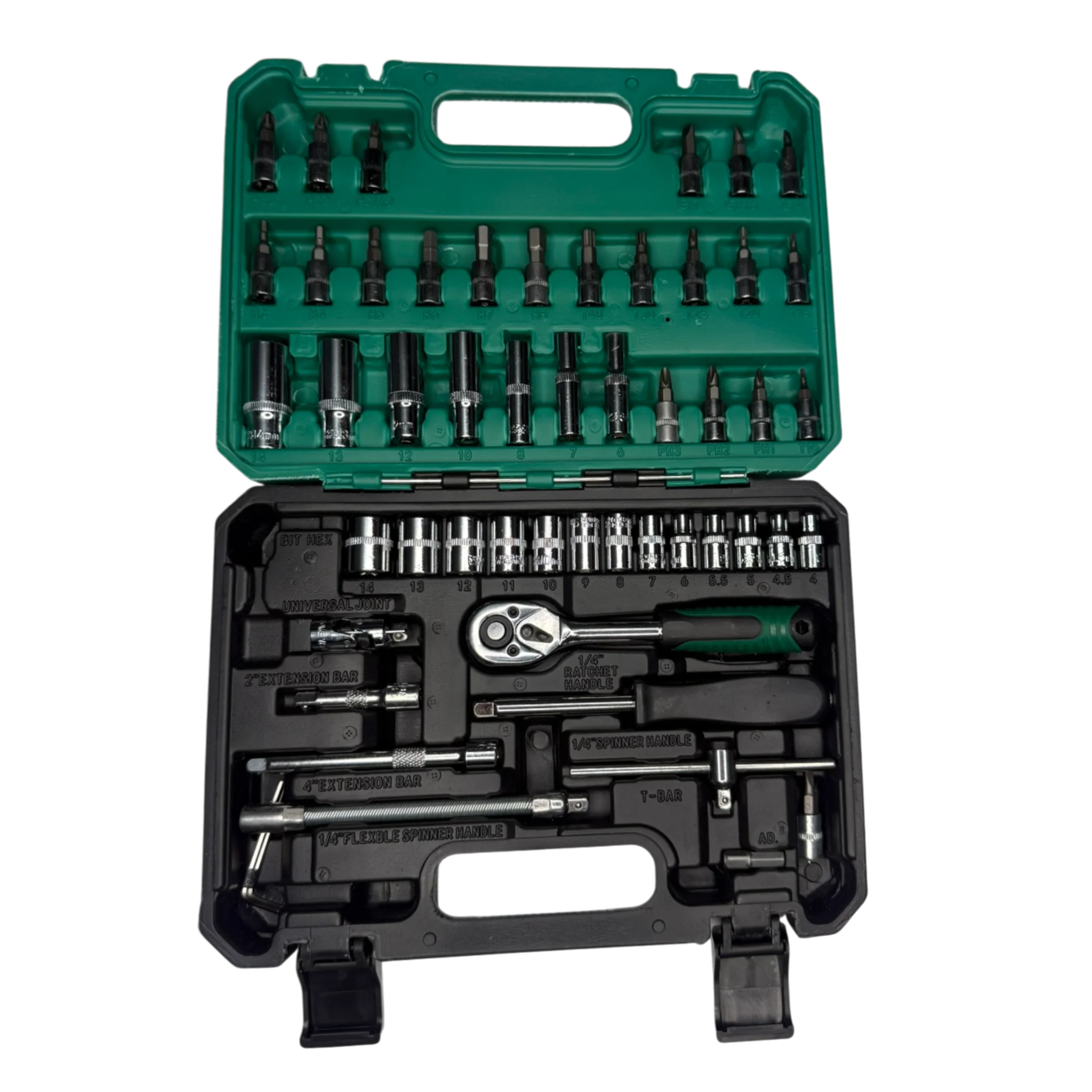 Juego de Rache 1/4” de 53 Piezas con Copas Métricas y Puntas Torx – Kit Profesional en Estuche Rígido