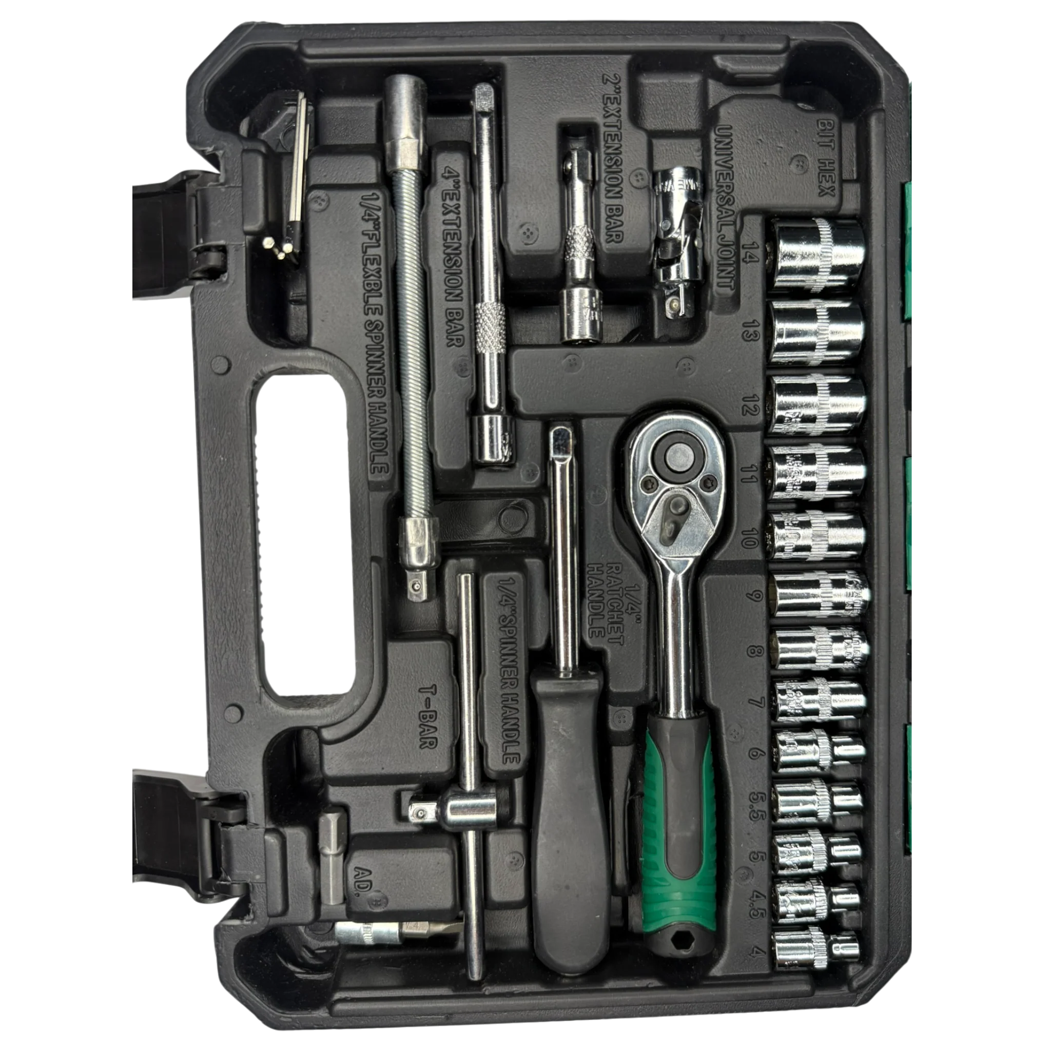Juego de Rache 1/4” de 53 Piezas con Copas Métricas y Puntas Torx – Kit Profesional en Estuche Rígido